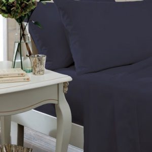Navy Non Iron Plain Dyed Percale Flat Sheet