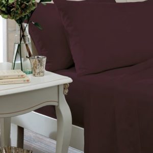 Plum Non Iron Plain Dyed Percale Flat Sheet