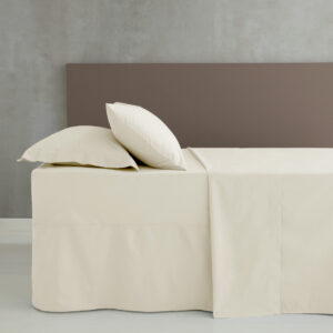 Cream Percale Extra Deep Fitted Sheet on bed